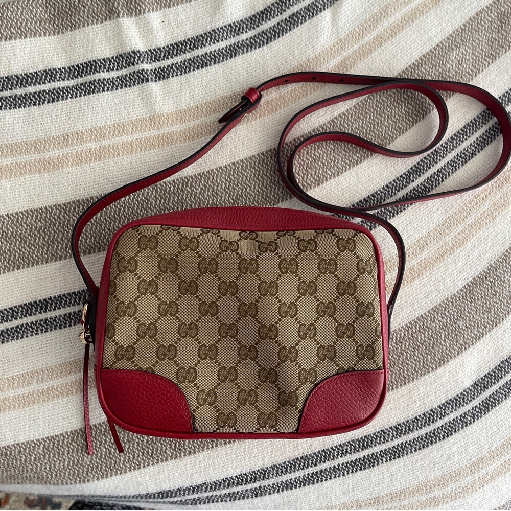 Gucci Mini GG Canvas Bree Crossbody Bag red trim